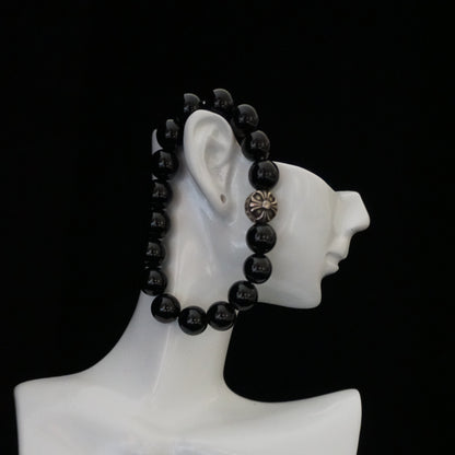 Obsidian Round Cross Black Obsidian Bracelet