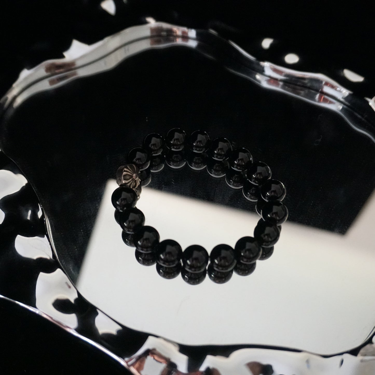 Obsidian Round Cross Black Obsidian Bracelet