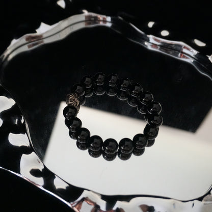 Obsidian Round Cross Black Obsidian Bracelet
