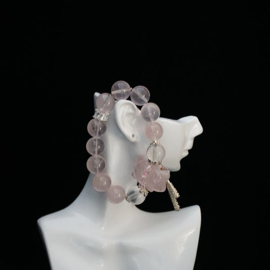 Rose Quartz & Clear Quartz Bear Bracelet