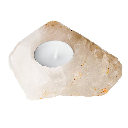 Raw Clear Quartz Crystal Candle Holder