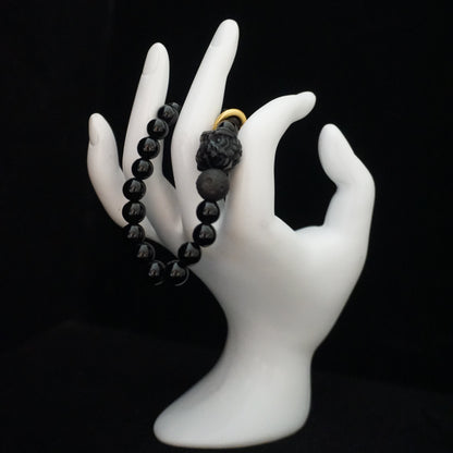 Obsidian Chinese Lion Head Design Bracelet