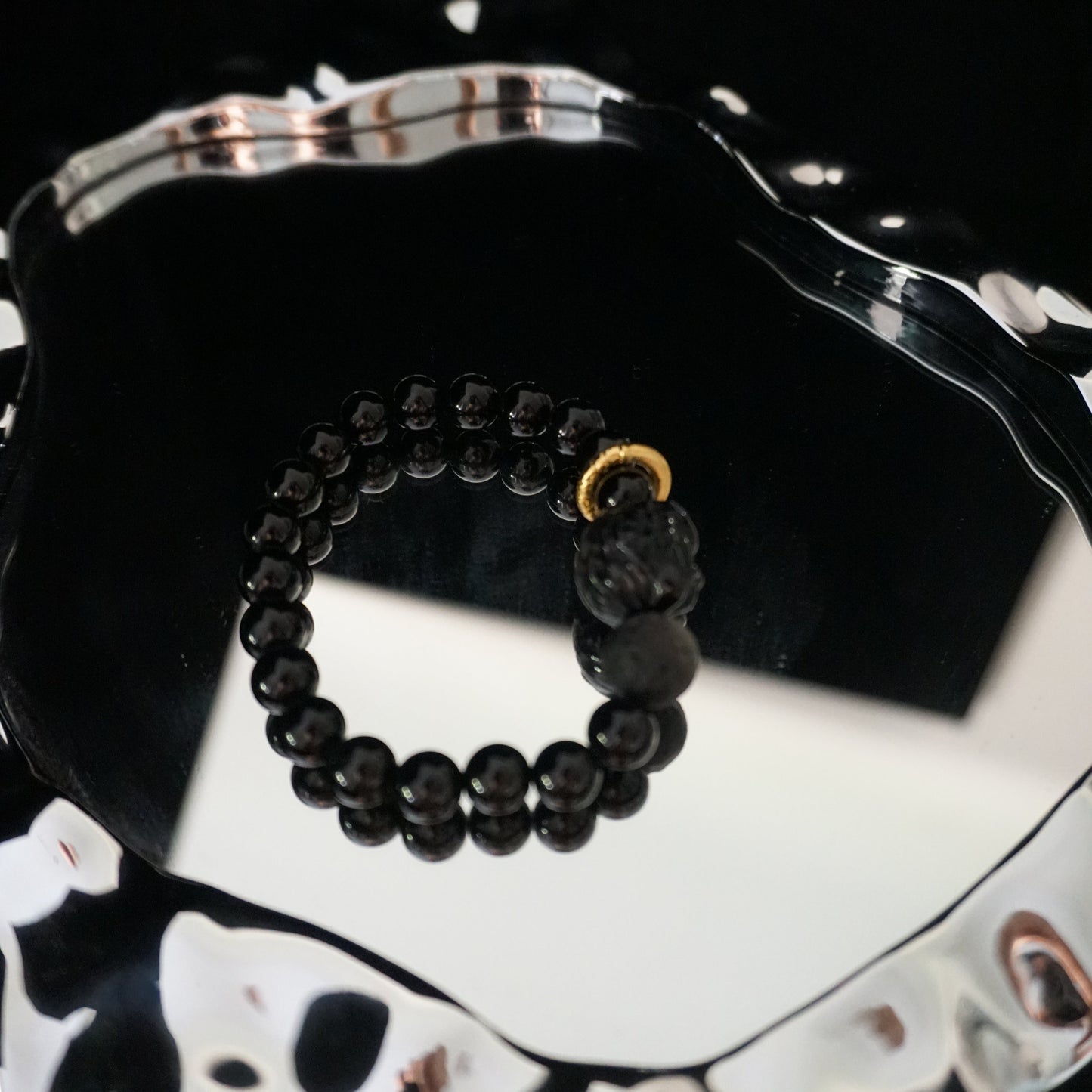 Obsidian Chinese Lion Head Design Bracelet