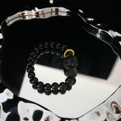 Obsidian Chinese Lion Head Design Bracelet