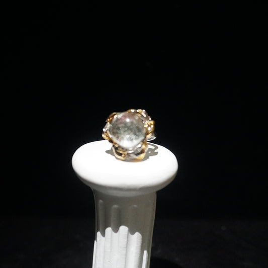 White Phantom Quartz Floral Ring
