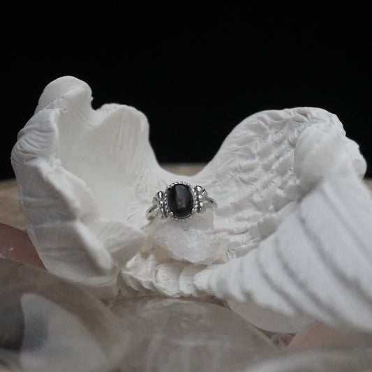 Silver Sheen Obsidian Cabochon Open Ring