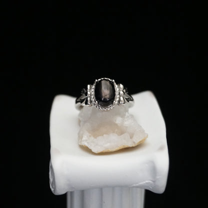 Silver Sheen Obsidian Cabochon Open Ring