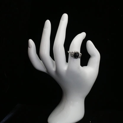 Silver Sheen Obsidian Cabochon Open Ring