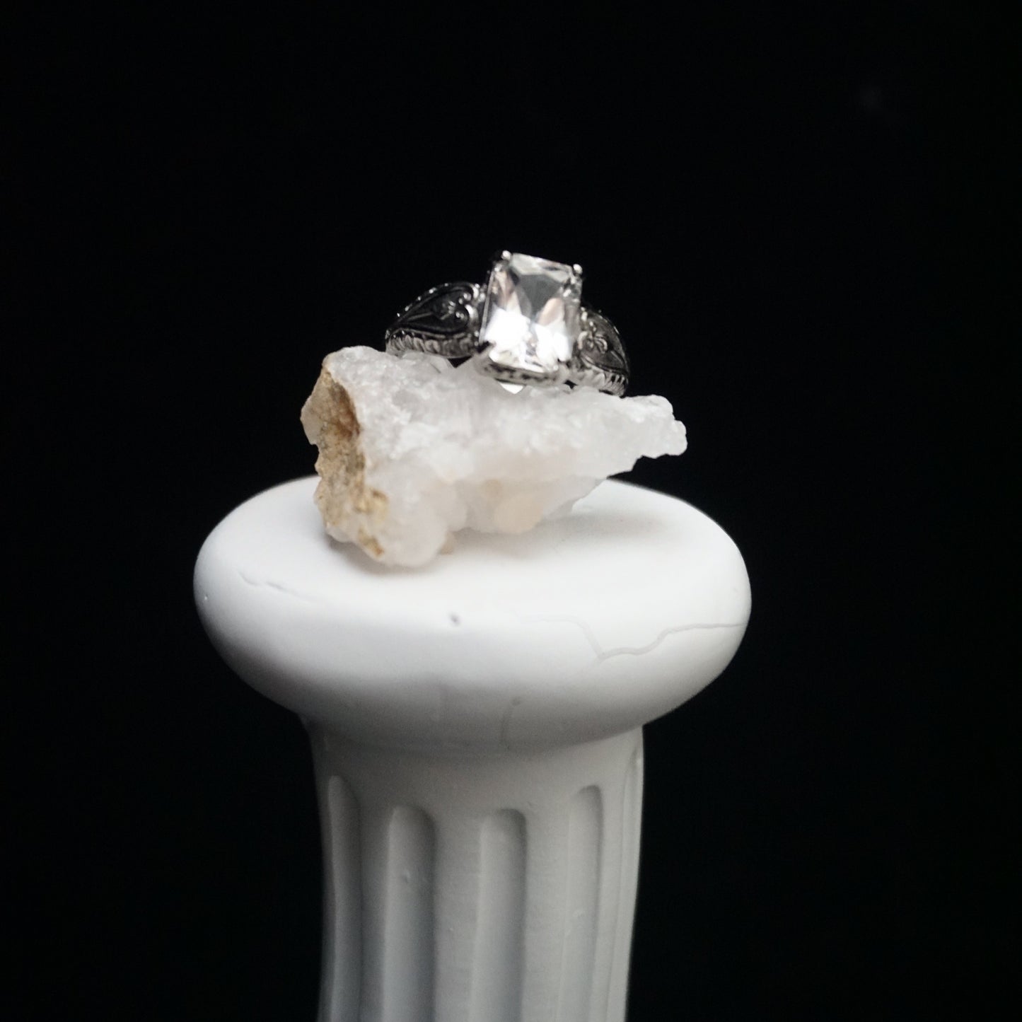 Square White Crystal Open Ring