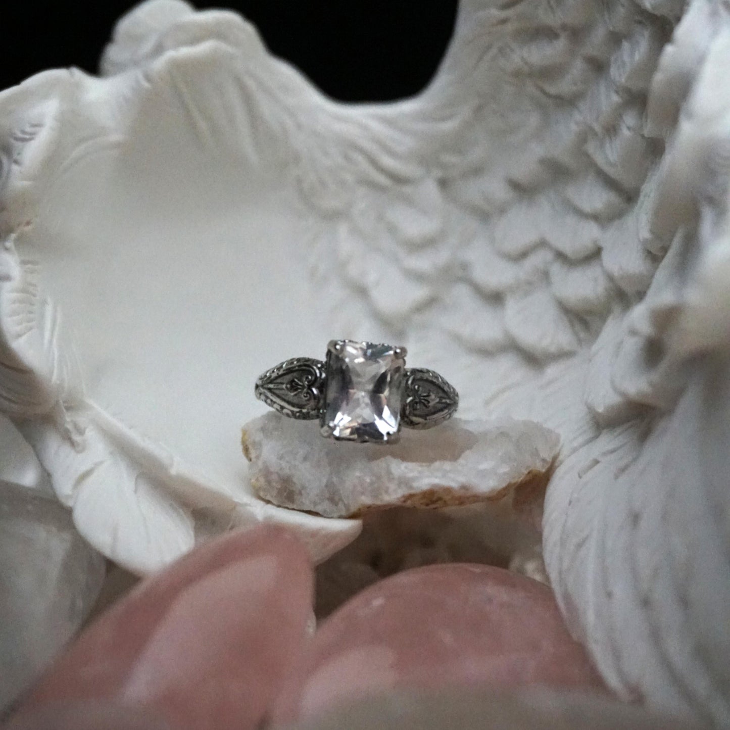 Square White Crystal Open Ring