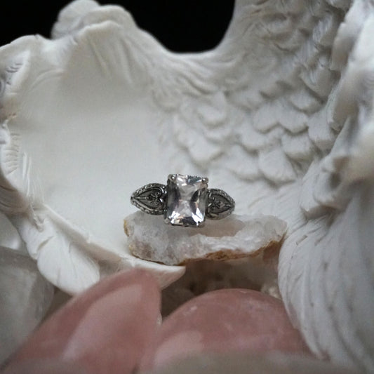 Square White Crystal Open Ring