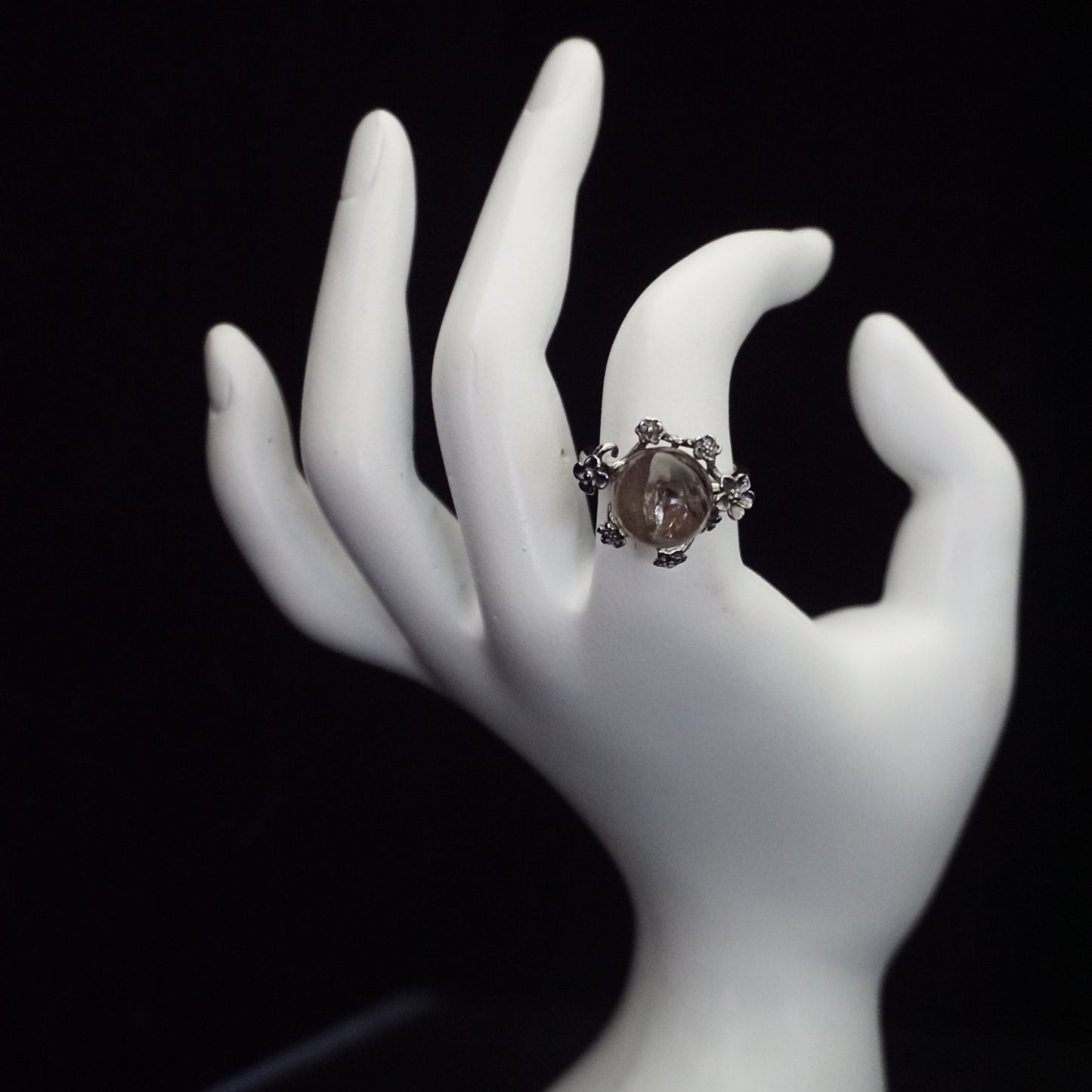 Smoky Quartz Beaded Open Ring